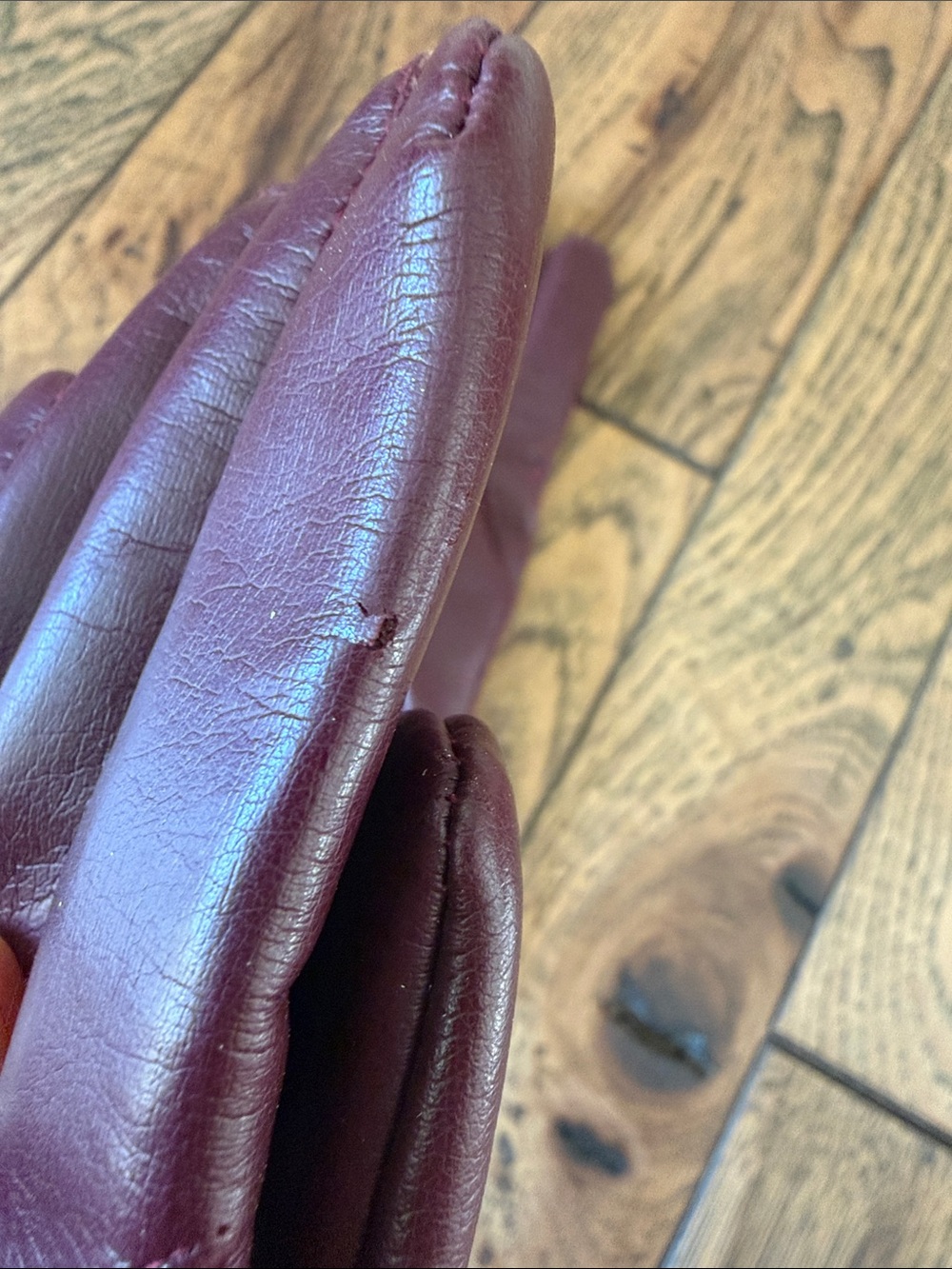 Vintage Burgundy Driving Leather-Look 100% cotton fleece Lined Gloves with Rabbi - Picture 8 of 8